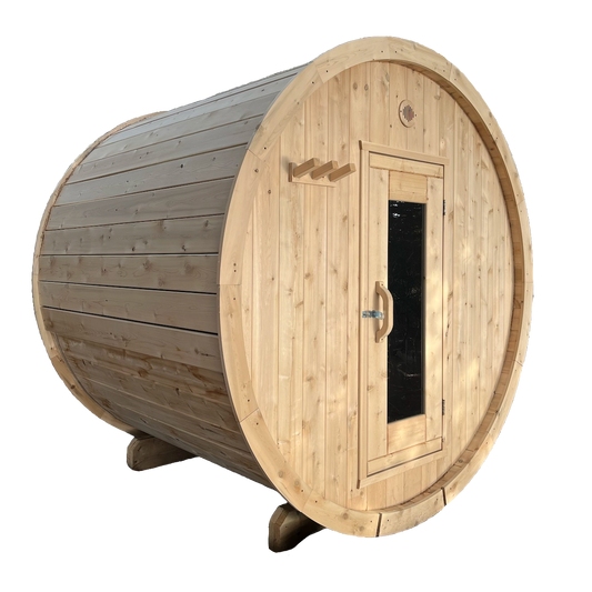 eastern white cedar barrel sauna kit with glass door from There On Thursday.