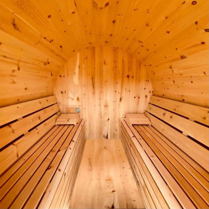 10 ft Cedar Barrel Sauna with Porch - 6 Person