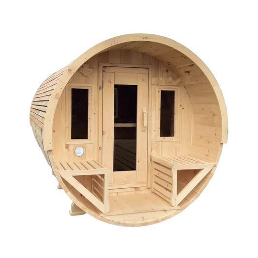 8 ft Cedar Barrel Sauna with Porch - 4 Person