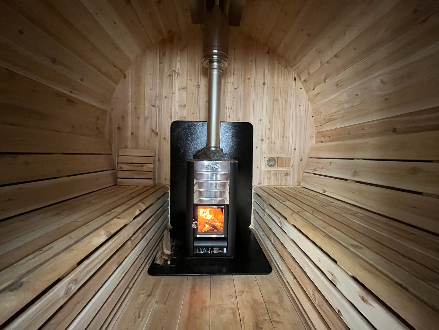 10 ft Cedar Barrel Sauna with Porch - 6 Person